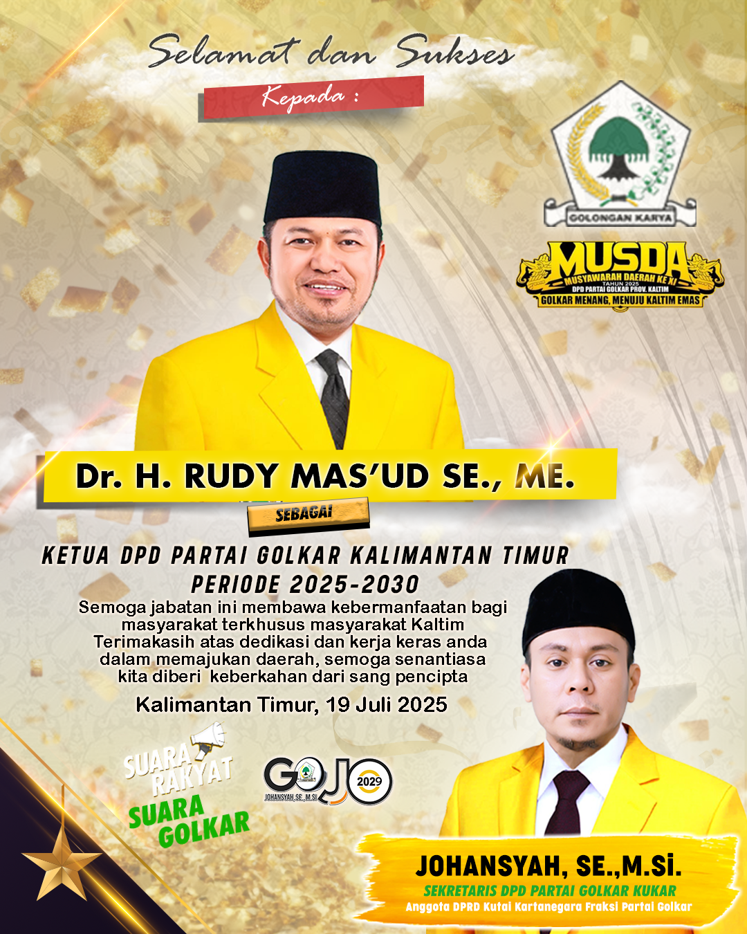 Ucapan selamat Jabatan Ketua DPD GOLKAR KALTIM RUDY MASUD