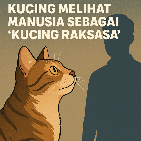 Ilustrasi kucing melihat manusia (Sumber: Chatgpt)